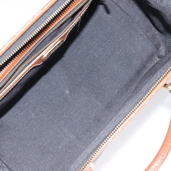 FENDI Pecan Canvas Hand Bag Brown Black gold Auth yk18138 - Picture 13 of 15